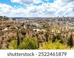 Panoramic view from Mount Scopus of the historical neighbourhoods of the center of Jerusalem and the Old City with the Dome of the Rock, Israel