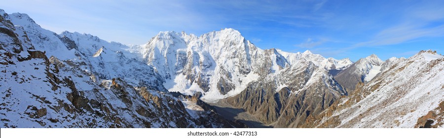 Panoramic view of the mountain Dykh-tau and  Bezengy