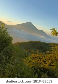 Panoramic View of Mountain Range Above Clouds During Early Morning Sunrise