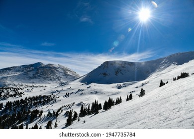 Panoramic View Of The Mountains. Extreme Winter Sports.  Breckenridge, Colorado  