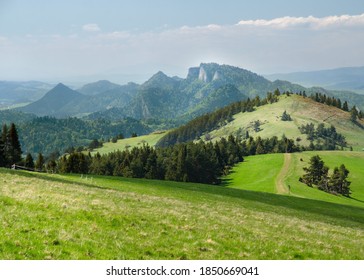 Panoramic view of Mt Three Crowns (Trzy Korony) seen from Mt Durbaszka, Pieniny National Park, Poland - Shutterstock ID 1850669041