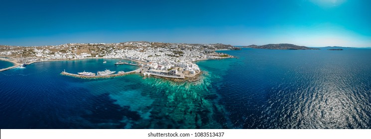 Panoramic View Of Mykonos Town Greece, Mykonos Drone Panorama