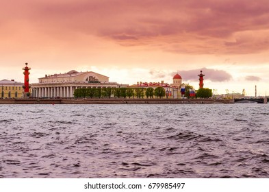 Panoramic view of Neva river in dawn. Saint Petersburg, Russia