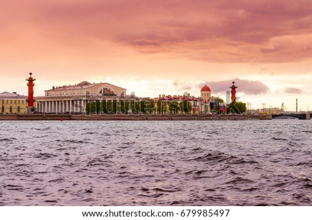 Panoramic view of Neva river in dawn. Saint Petersburg, Russia