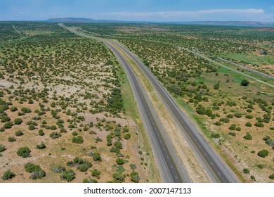 Panoramic View Of New Mexico On This Long Desert Highway With Deserted Empty In The Scenic Road