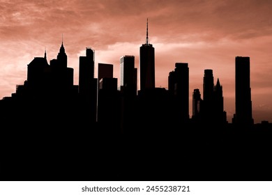 Panoramic view New York City Manhattan downtown skyline at night with skyscrapers - Powered by Shutterstock