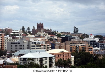 Panoramic View Of Newcastle From Fort Scratchley (NSW, Australia). Christ Church Cathedral In The Background On The Left Side, Hunter River On The Right Side. 