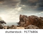 panoramic view of  nice colorful  huge cliff  and sea on the back