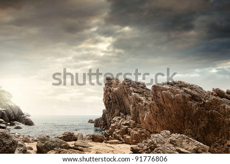 panoramic view of  nice colorful  huge cliff  and sea on the back