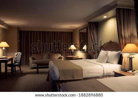 Panoramic view of nice white stylish modern bedroom