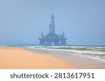 Panoramic view of offshore jack up rig and offshore platform for oil and gas exploration and production - Namibia