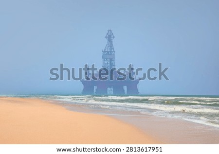 Panoramic view of offshore jack up rig and offshore platform for oil and gas exploration and production - Namibia