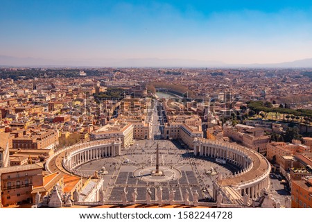 Panoramic view of old aerial city Rome from Saint Peters Square in Vatican.