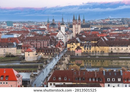 Panoramic view of the Old Main Bridge crossing the Main River with the historic city center of Wurzburg, Bavaria, Germany.