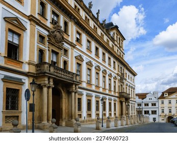 Panoramic view of Old Town architecture and Vltava river in Prague, Czech Republic on a summer day
