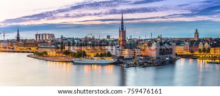 Panoramic view of Old Town (Gamla Stan) in Stockholm, Sweden in a summer night
