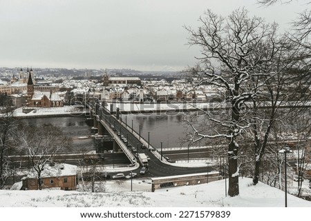 Panoramic view of old town of Kaunas at winter in Lithuania