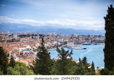 Panoramic view of old town of split, croatia as seen from marjan hill viewpoint, march 2023