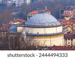 Panoramic view of the old town of Turin, Italy. Cupola of Chiesa Parrocchiale della Gran Madre di Dio in Torino 
