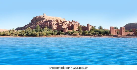 Panoramic View on Ait Ben Haddou near Ouarzazate river, Atlas Mountains, Morocco, North Africa  - Shutterstock ID 2206184159