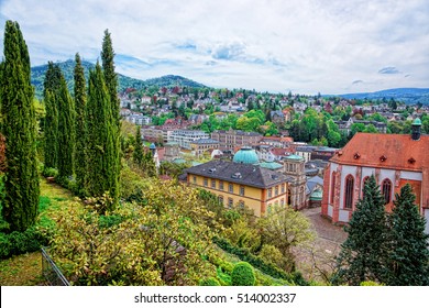 Panoramic View On Baden Baden In Baden-Wurttemberg In Germany. Baden Baden Is A Spa Town.