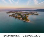 Panoramic view on the island Reichenau and the Lake Constance in Germany.