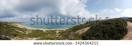 Panoramic view on Lara Beach, Cyprus from above. Hidden gem, not spoiled by tourists. Solitude, calm feelings, waves gently spreading on the beach. turquoise color of the water. Turtle hatching beach Stock photo © 