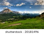 Panoramic view on late afernoon at Scuol, Switzerland.