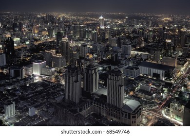 Panoramic View On Nice Big City At Night