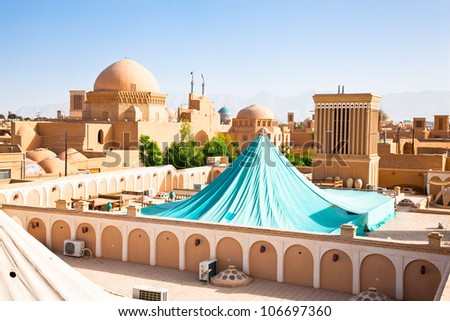 Panoramic view on  roofs and windcatcher of Kashan, Iran