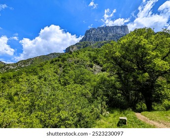 Panoramic view on the summit of Mount Timphi from the Greek village of Vikos. The mountain is part of the Pindus Mountains and forms the highest point of the world-famous Vikos Gorge in Epirus, Greece - Powered by Shutterstock