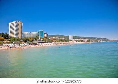 Panoramic view on Varna beach on Black sea in Bulgaria.