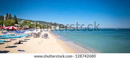 Panoramic view on Varna beach on Black sea in Bulgaria.