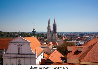 Panoramic view on Zagreb cathedral from the Lotrscak tower