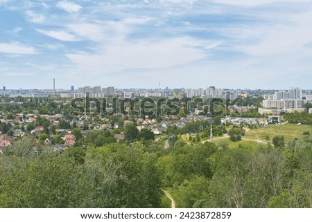 Panoramic view over Berlin from a vantage point on the Kienberg in the Marzahn-Hellersdorf district with free text space