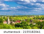Panoramic view over city of Dachau and bavarian alps next to Munich - Germany. High quality photo