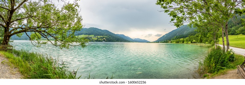 Panoramic view over lake Weissensee in Austria in summer during daytime - Shutterstock ID 1600652236