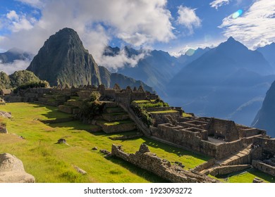 Panoramic view over Machu Picchu, the old inca city temple