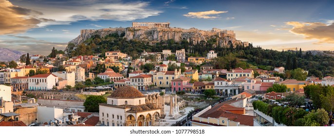 Panoramic view over the old town of Athens and the Parthenon Temple of the Acropolis during sunset - Powered by Shutterstock