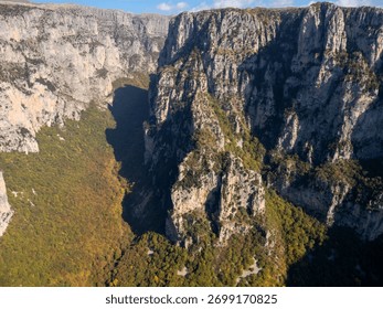 Panoramic view from the Oxya viewpoint deck of Vikos Gorge in the mountains Epirus in Greece