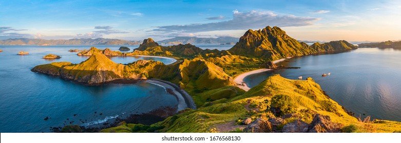 Panoramic view of Padar Island in a morning from Komodo Island National Park, Labuan Bajo, Flores, Indonesia