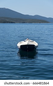 Panoramic View Of Pagasetic Gulf With Boat 