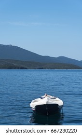 Panoramic View Of Pagasetic Gulf With Boat 