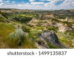 A panoramic view from the Painted Canyon Overlook in the South Unit of Theodore Roosevelt National Park near Medora, North Dakota.