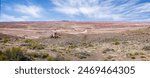 Panoramic view of the Painted Desert including Pilot Rock from the Petrified Forest National Park, Arizona, USA on 17 April 2024