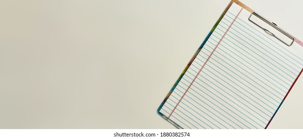 Panoramic view of paper sheet made from waste materials with copy space, top view. Reuse and recycling concept