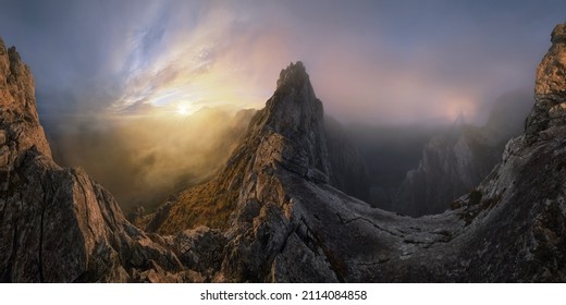 Panoramic View Of Paso Del Diablo Mountain Range In Urkiola´ S Natural Park.