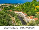 Panoramic view of Passau. Aerial skyline of old town from Veste Oberhaus castle . Confluence of three rivers Danube, Inn, Ilz, Bavaria, Germany.