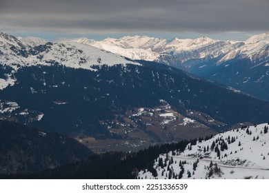 Panoramic view from Passo Giau in winter season, Italy