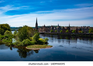 Panoramic view of Perth town. River Tay, Scotland, UK.